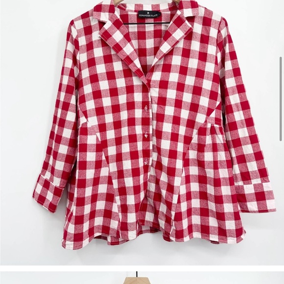 Tuckernuck Tops - Tuckernuck Pomander Place Apple Red Gingham Scarlett Button Down Size Large
